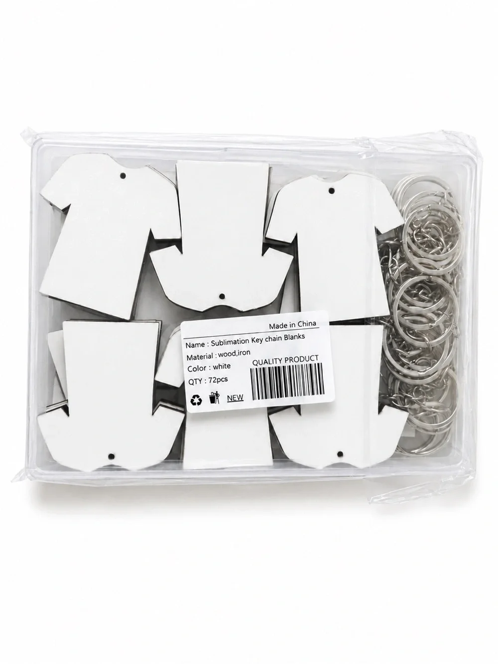 72-Piece Sublimation Keychain Blanks Set – T-Shirt Shape with Key Rings